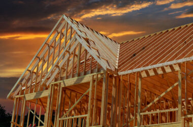 wooden roof construction, symbolic photo for home, house building, and house financing
